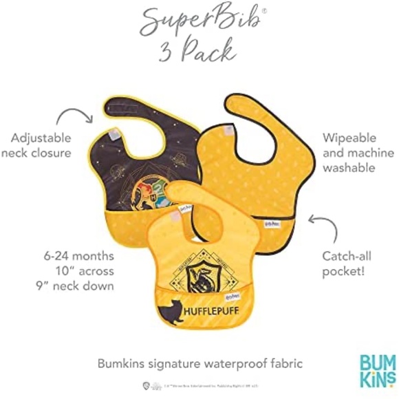 New 6-24m Harry Potter x Bumkins Hufflepuff waterproof bibs. 3 pack. BNWT. - Picture 2 of 7